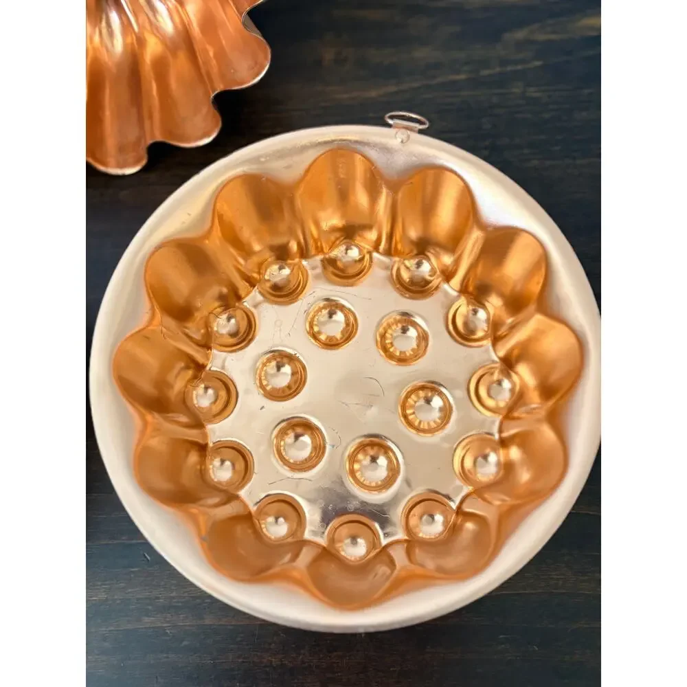 Vtg Copper Tone Jello Molds Set of 5 Heart-Bundt-Melon Cottagecore Grandma Core